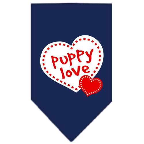 Puppy Love Screen Print Bandana Navy Blue Large